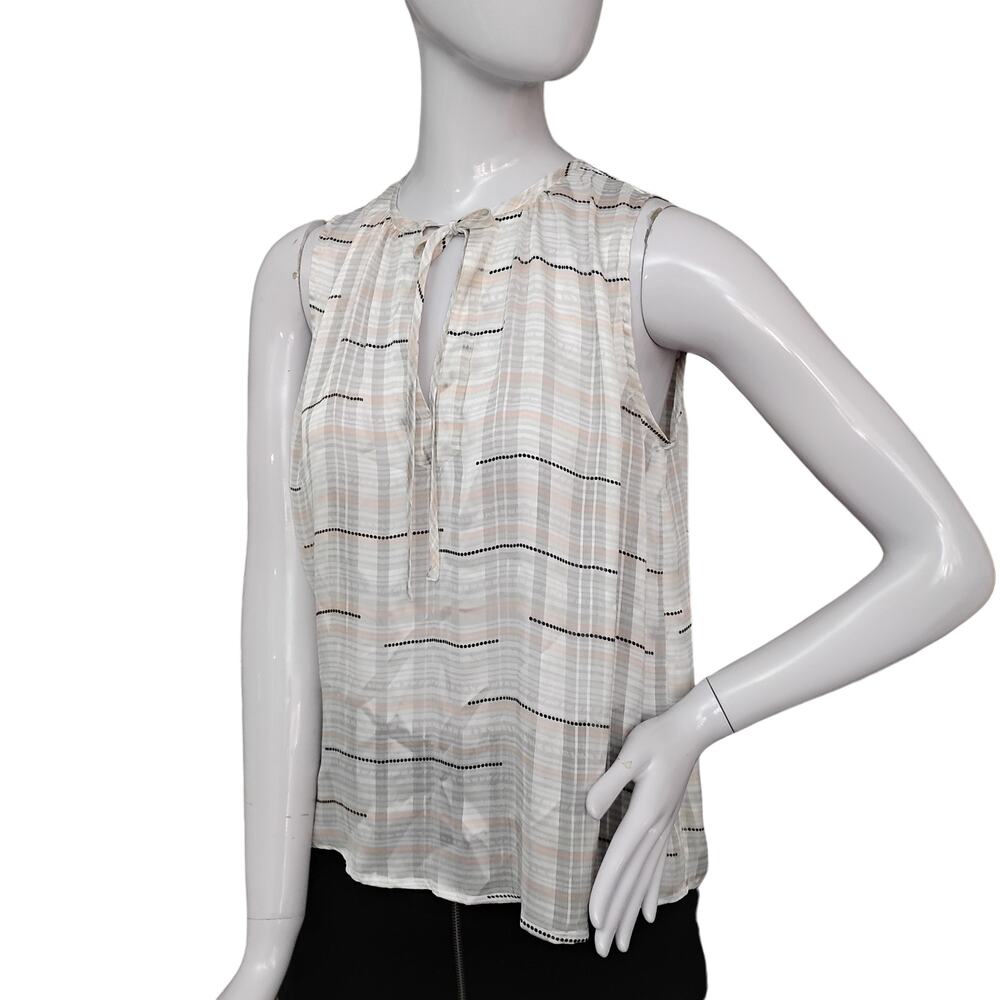 Q&A Blouse Gray Stripes Tie at Neck Small